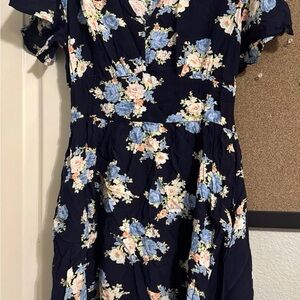 LOFT Navy Floral Dress with Blue and Cream Accents